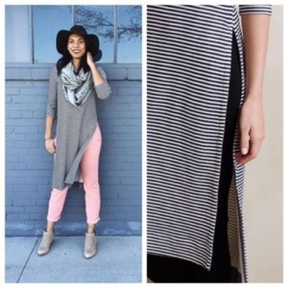 Anthropologie Striped High Slit Henley Tunic (HP🎉) - Picture 2 of 7